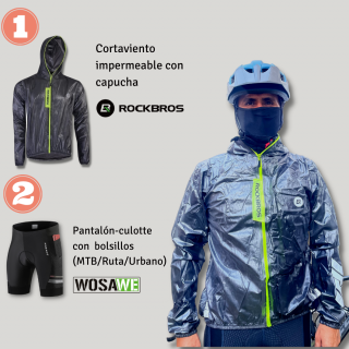 Cortaviento impermeable negro + Pantalón Culotte