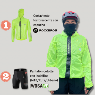 Cortaviento impermeable verde + Pantalón Culotte